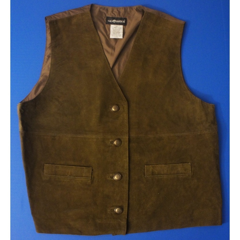 SAG HARBOR Women's Vintage Leather Button Up Brown Vest Size X-Large